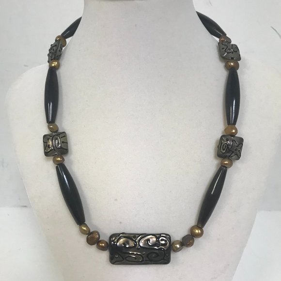 Handmade Black and Metallic Necklace - Picture 1 of 3